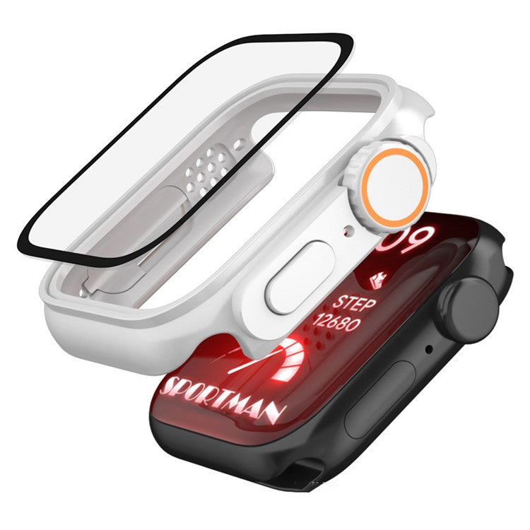 PC Watch Case for Apple Watch Series 9 8 7 45mm Watch Cover with Tempered Glass Film - Titanium Gold