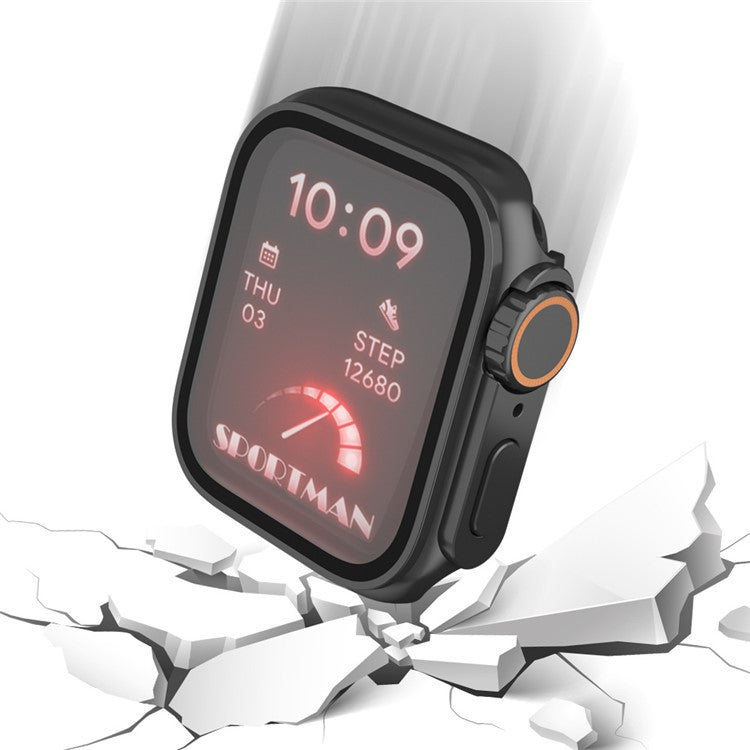 PC Watch Case for Apple Watch Series 9 8 7 45mm Watch Cover with Tempered Glass Film - Titanium Gold