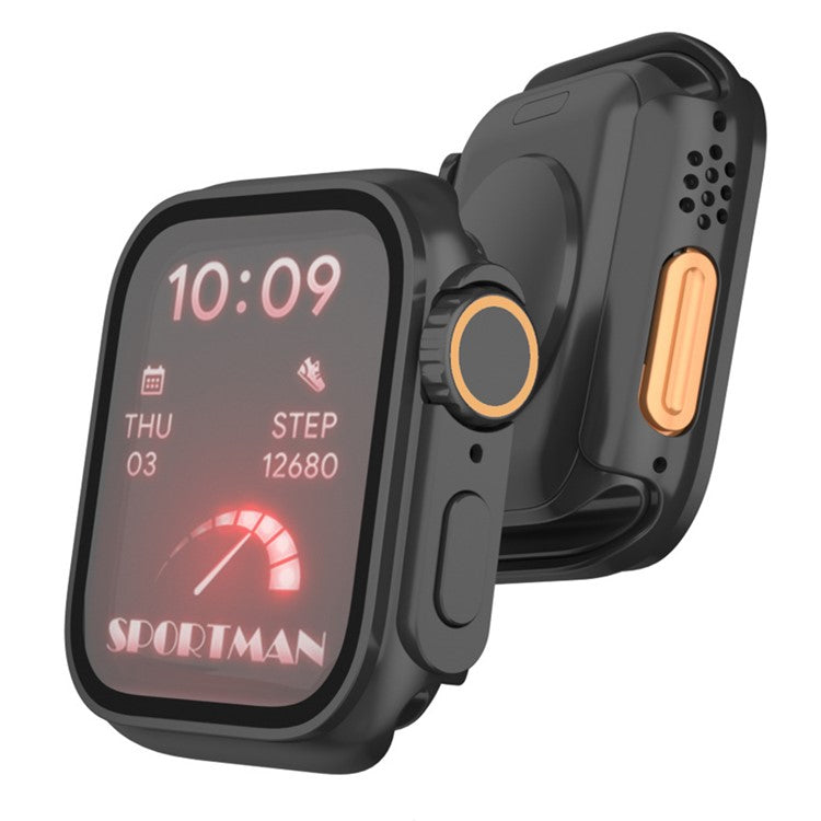 PC Watch Case for Apple Watch Series 9 8 7 45mm Watch Cover with Tempered Glass Film - Titanium Gold