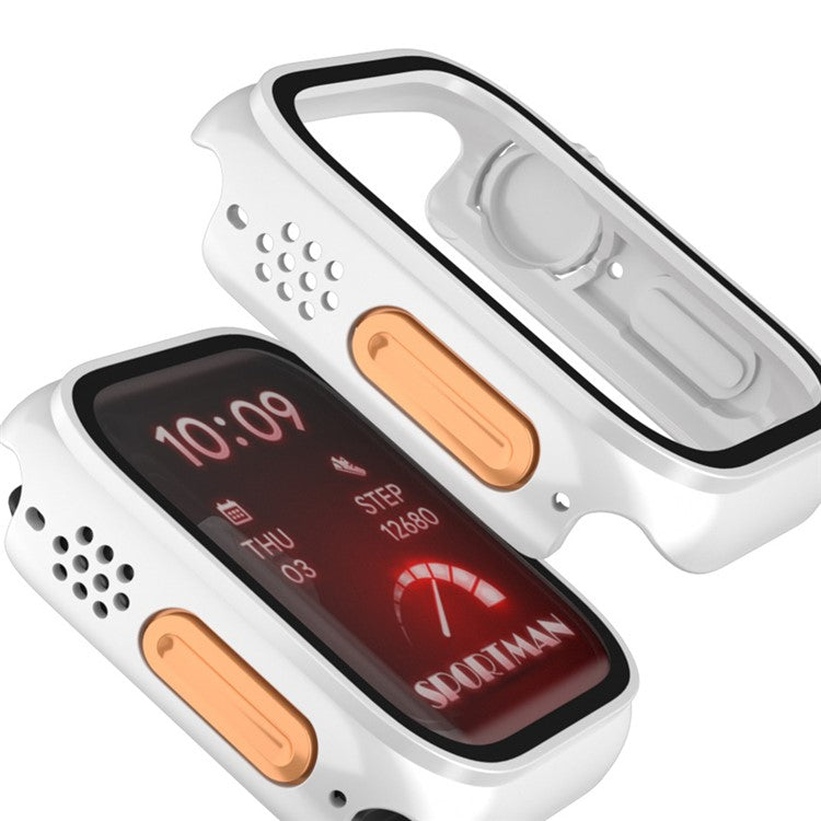 PC Watch Case for Apple Watch Series 9 8 7 45mm Watch Cover with Tempered Glass Film - Titanium Gold