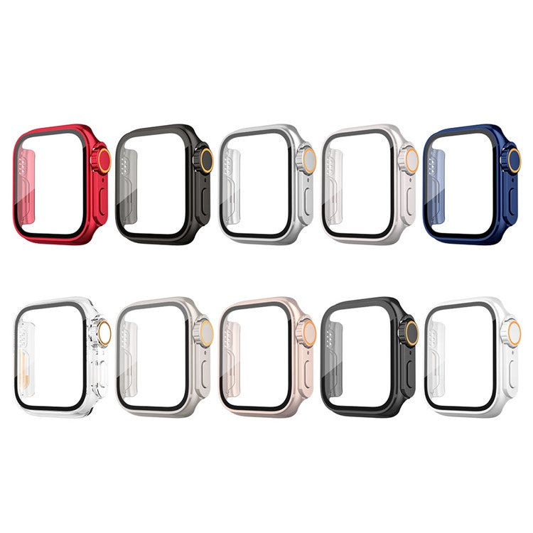 PC Watch Case for Apple Watch Series 9 8 7 45mm Watch Cover with Tempered Glass Film - Titanium Gold