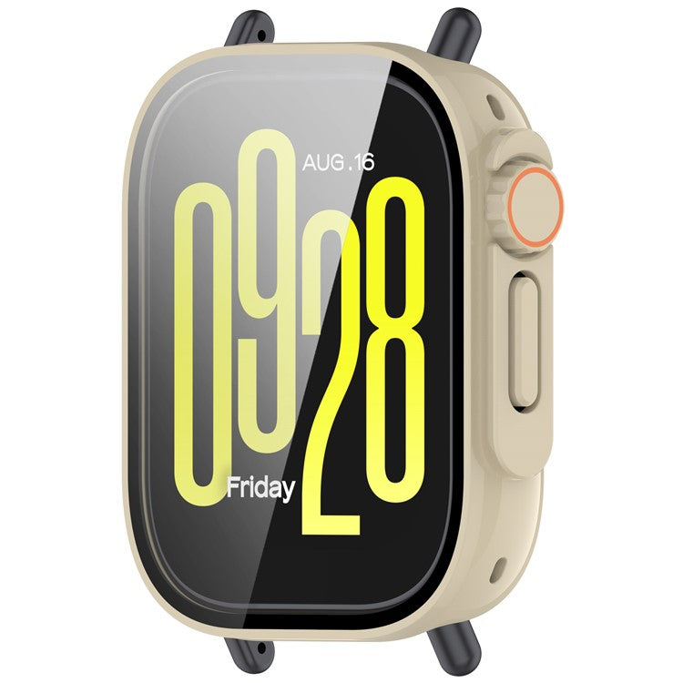 For Xiaomi Redmi Watch 5 Lite PC Tempered Glass Integrated Watch Case Full Coverage Protector - Ivory White