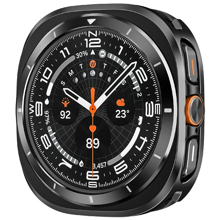 For Samsung Galaxy Watch Ultra 47mm Protective Case Aluminum Alloy PC Watch Bumper Cover - Black Orange