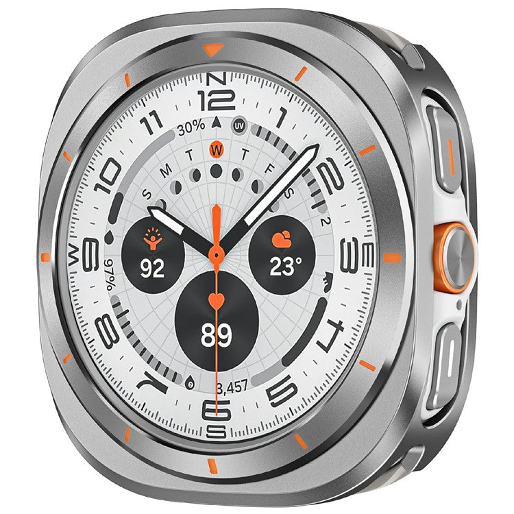 For Samsung Galaxy Watch Ultra 47mm Aluminum Alloy PC Protective Case Metal Bumper Cover - Grey Orange