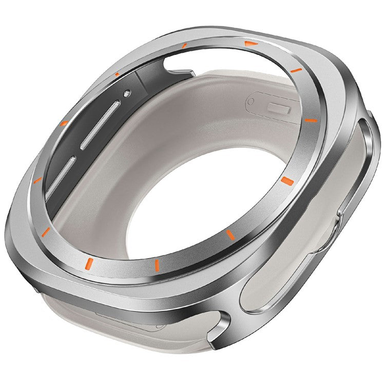 For Samsung Galaxy Watch Ultra 47mm Aluminum Alloy PC Protective Case Metal Bumper Cover - Grey Orange