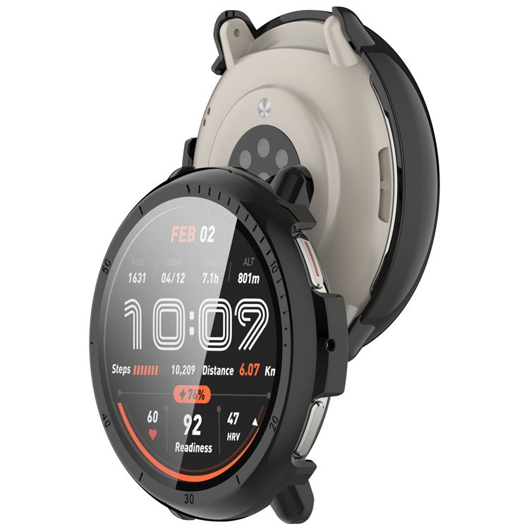 For Huami Amazfit Active 2 Watch Case PC Frame Cover with Tempered Glass Screen Film - Black