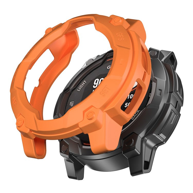 For Garmin Instinct 3 Solar 50mm TPU Watch Case Hollow-Out Rugged Bumper Cover - Orange