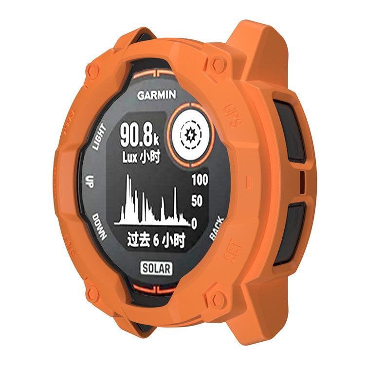 For Garmin Instinct 3 Solar 50mm TPU Watch Case Hollow-Out Rugged Bumper Cover - Orange
