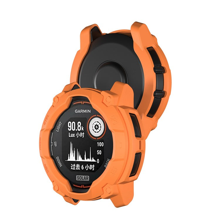 For Garmin Instinct 3 Solar 50mm TPU Watch Case Hollow-Out Rugged Bumper Cover - Orange