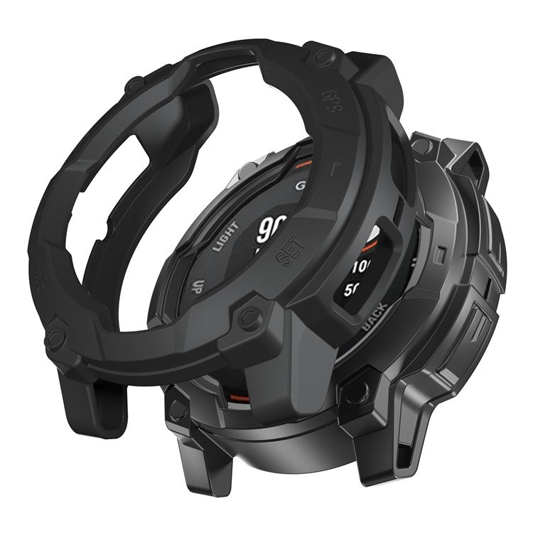 For Garmin Instinct 3 Solar 50mm TPU Watch Case Hollow-Out Rugged Bumper Cover - Black