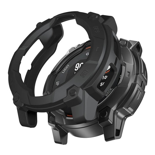 For Garmin Instinct 3 Solar 50mm TPU Watch Case Hollow-Out Rugged Bumper Cover - Black