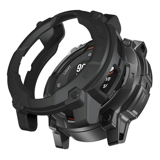 For Garmin Instinct 3 Solar 45mm TPU Watch Case Hollow-Out Rugged Bumper Cover - Black