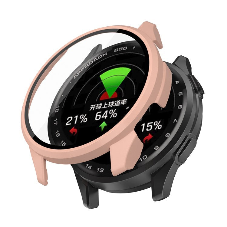 For Garmin Approach S50 Watch Case PC Frame Cover with Tempered Glass Screen Film - Pink
