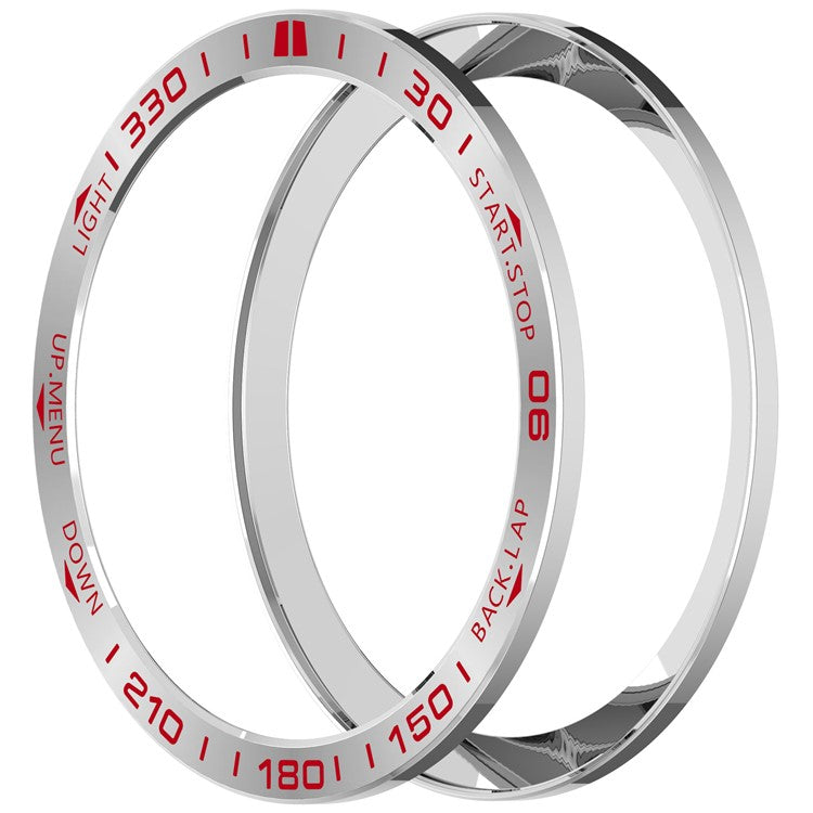 For Garmin Fenix 8 43mm AMOLED Version Stainless Steel Bezel Scratch Resistant Protective Ring - Silver+Red