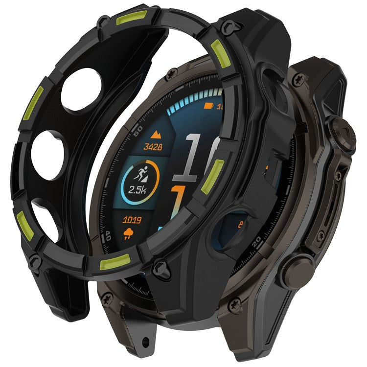 For Garmin Tactix 8 51mm SOLAR Version Soft TPU Watch Case Hollow Shockproof Bumper Frame Cover - Black+Green