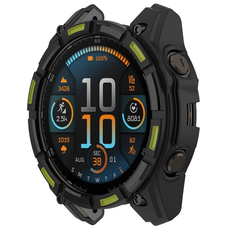 For Garmin Tactix 8 51mm SOLAR Version Soft TPU Watch Case Hollow Shockproof Bumper Frame Cover - Black+Green