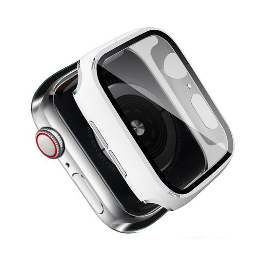 One-Piece Plated PC Frame + Tempered Glass Watch Protection Case for Apple Watch Series SE / SE (2022) / 6 / 5 / 4 40mm - White / Silver