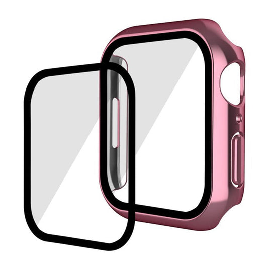 WANLONFENG For Apple Watch Series 9  /  8  /  7 41mm Electroplated Watch Case 2-in-1 PC Frame with Tempered Glass - Pink