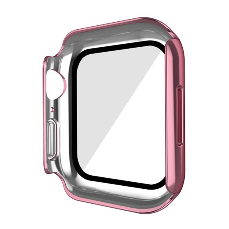WANLONFENG For Apple Watch Series 9  /  8  /  7 41mm Electroplated Watch Case 2-in-1 PC Frame with Tempered Glass - Pink
