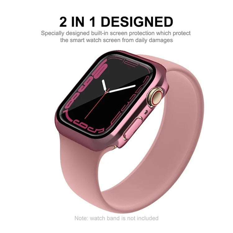 WANLONFENG For Apple Watch Series 9  /  8  /  7 41mm Electroplated Watch Case 2-in-1 PC Frame with Tempered Glass - Pink