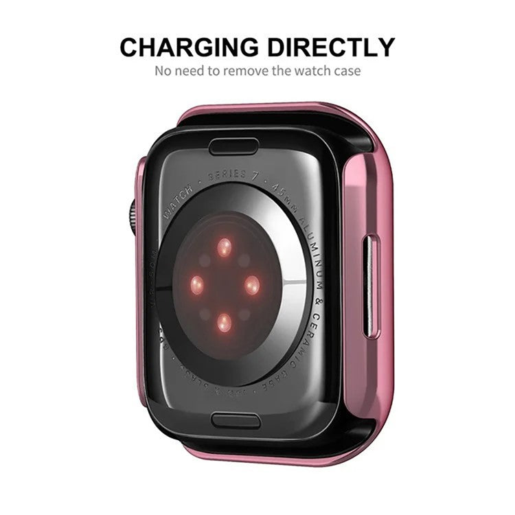 WANLONFENG For Apple Watch Series 9  /  8  /  7 41mm Electroplated Watch Case 2-in-1 PC Frame with Tempered Glass - Pink