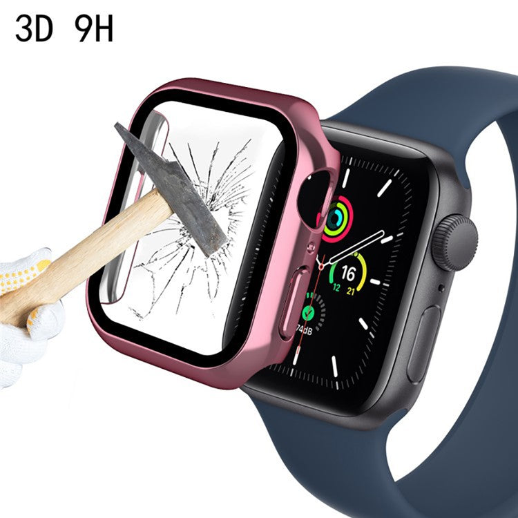 WANLONFENG For Apple Watch Series 9  /  8  /  7 41mm Electroplated Watch Case 2-in-1 PC Frame with Tempered Glass - Pink