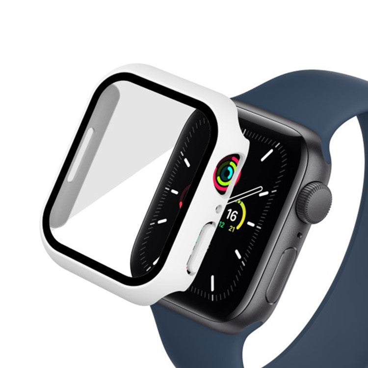 WANLONFENG For Apple Watch Series 9  /  8  /  7 41mm 2-in-1 Hard PC Frame Waterproof Case with Tempered Glass Screen Protector - White
