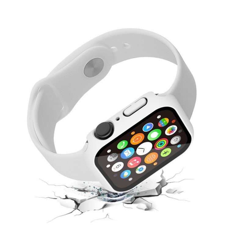 WANLONFENG For Apple Watch Series 9  /  8  /  7 41mm 2-in-1 Hard PC Frame Waterproof Case with Tempered Glass Screen Protector - White