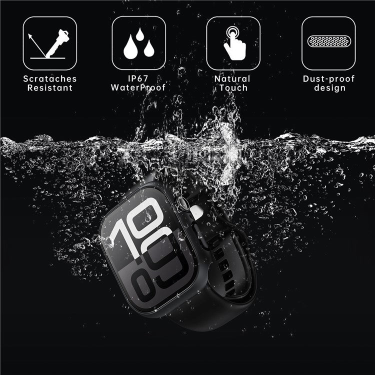 For Apple Watch Series 10 42mm Waterproof Dustproof PC Watch Case with Tempered Glass Film - Titanium Black