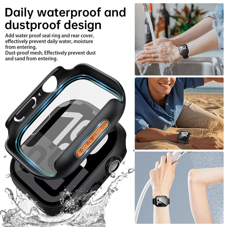 For Apple Watch Series 10 42mm Waterproof Dustproof PC Watch Case with Tempered Glass Film - Titanium Black