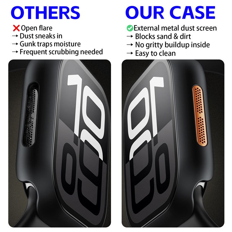 For Apple Watch Series 10 42mm Waterproof Dustproof PC Watch Case with Tempered Glass Film - Titanium Black