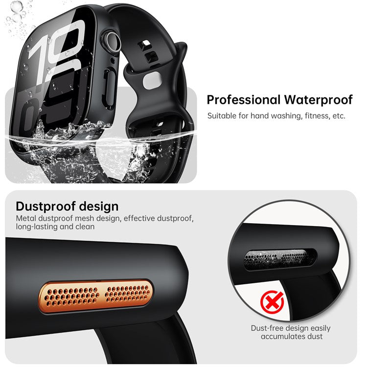 For Apple Watch Series 10 42mm Waterproof Dustproof PC Watch Case with Tempered Glass Film - Titanium Black