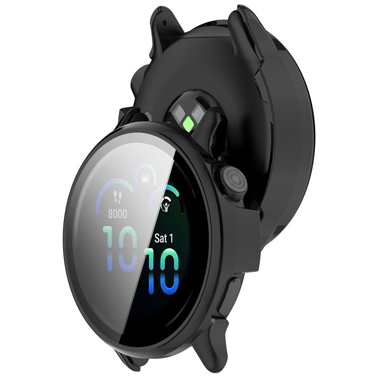 For Garmin Vivoactive 6 Hard PC Case All Around Watch Cover with Tempered Glass Film - Glossy Black