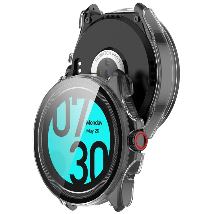 For TicWatch Pro 5 Enduro Hard PC Case All Around Watch Cover with Tempered Glass Film - Transparent