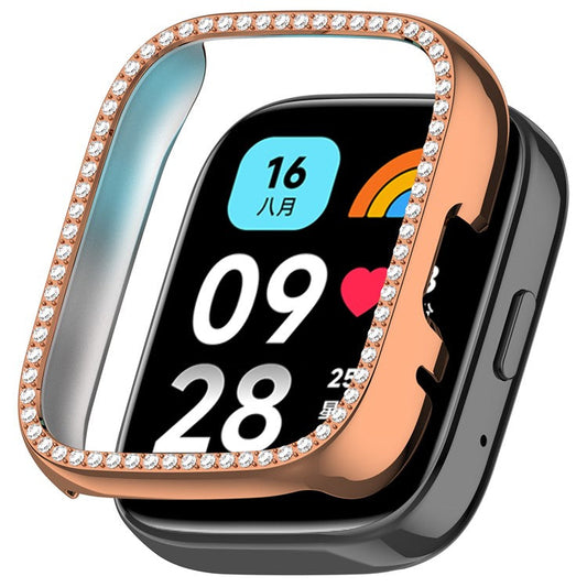 For Xiaomi Redmi Watch 3 Active  /  Watch 3 Lite Watch Case Rhinestone Decor Hollow Design Electroplating PC Watch Cover - Rose Gold