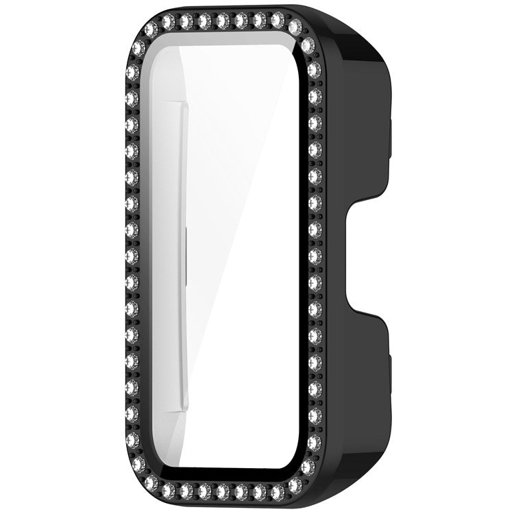 For Huawei Band 10  /  9  /  8 Case Rhinestone Decor PC + Tempered Glass Film Protective Watch Cover - Black