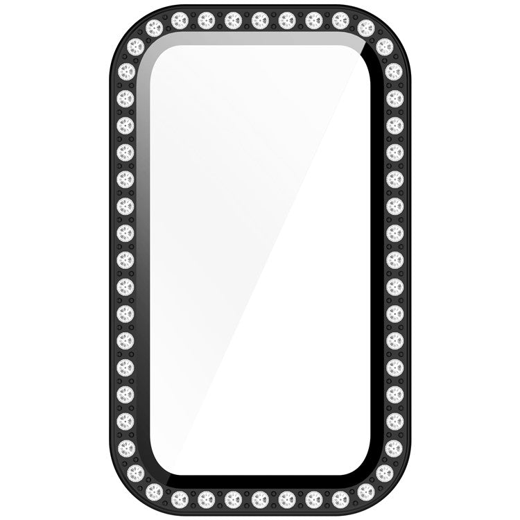 For Huawei Band 10  /  9  /  8 Case Rhinestone Decor PC + Tempered Glass Film Protective Watch Cover - Black
