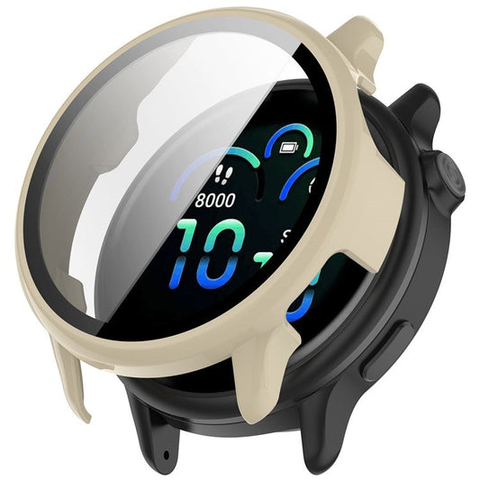 For Garmin Vivoactive 6 Watch Case PC Frame Cover with Tempered Glass Screen Film - Ivory White
