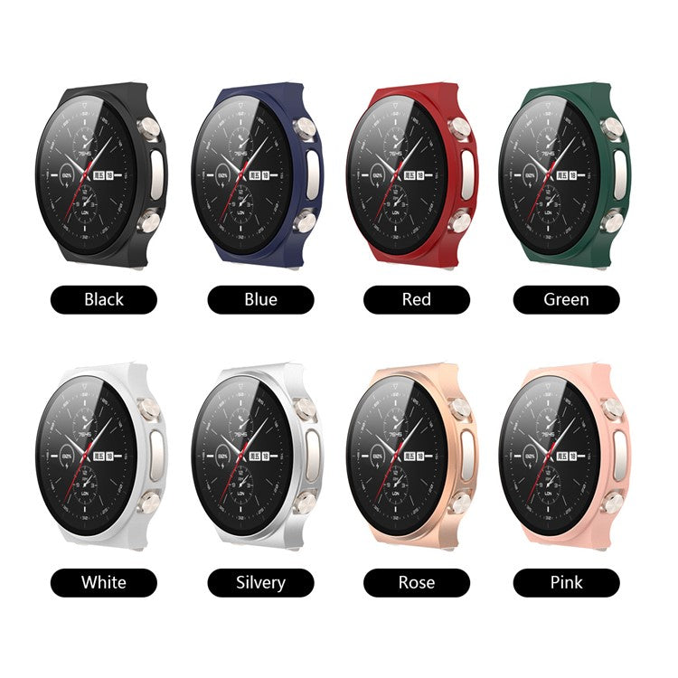 Matte PC Frame Cover with Tempered Glass Screen Protector for Huawei Watch GT 2 Pro ECG Smartwatch - Rose Gold