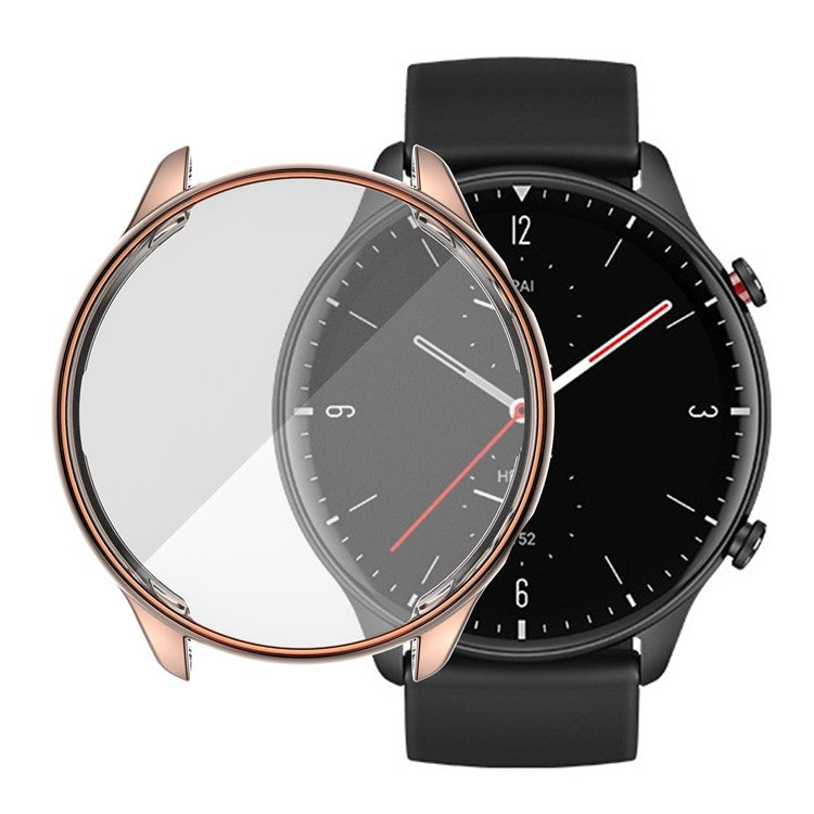 Soft TPU Electroplated Anti-Scratch Smart Watch Frame Case Cover for Huami Amazfit GTR2 - Rose Gold