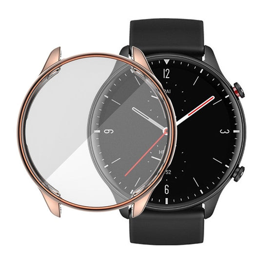 Soft TPU Electroplated Anti-Scratch Smart Watch Frame Case Cover for Huami Amazfit GTR2 - Rose Gold