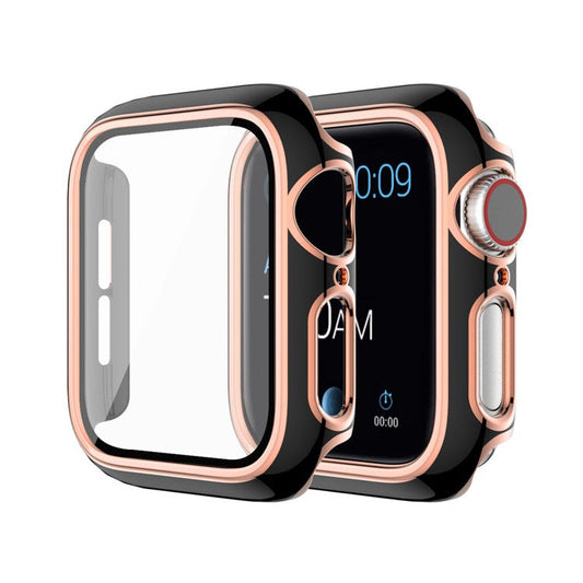 ENKAY HAT PRINCE Electroplating PC Cover + Tempered Glass Watch Protector Set for Watch Series 4 / 5 / 6 / SE / SE (2022) 40mm - Black / Champagne