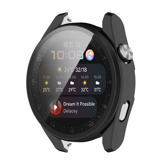 For Huawei Watch 3 Pro Full Coverage PC Protective Cover with Tempered Glass Hard Screen Protector - Black