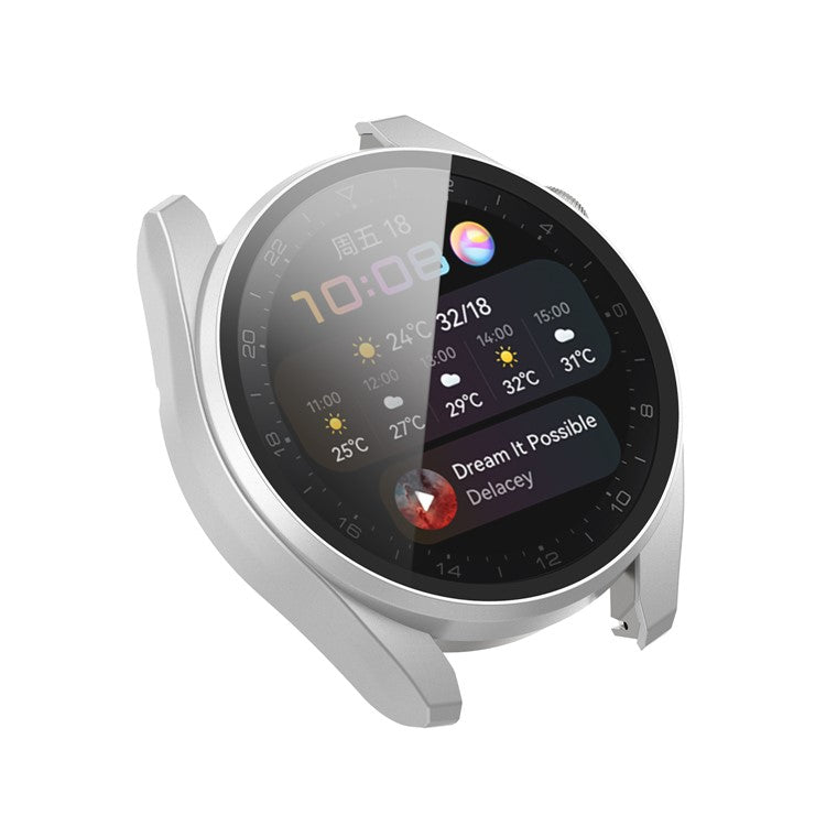 For Huawei Watch 3 Pro Full Coverage PC Protective Cover with Tempered Glass Hard Screen Protector - Silver
