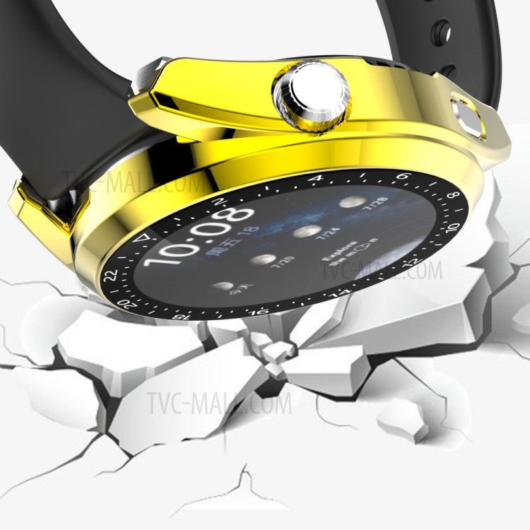 Scale Design Smart Watch Electroplated PC Frame Case with Tempered Glass Screen Protector for Huawei Watch 3 - Gold