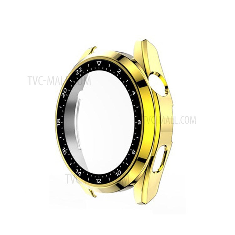 Scale Design Smart Watch Electroplated PC Frame Case with Tempered Glass Screen Protector for Huawei Watch 3 - Gold