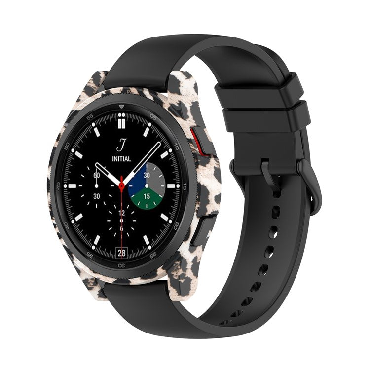 Shockproof Half Watch Protective Cover Film Hollowed PC Watch Frame Case for Samsung Galaxy Watch4 Classic 42mm - Black Leopard