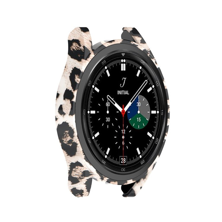 Shockproof Half Watch Protective Cover Film Hollowed PC Watch Frame Case for Samsung Galaxy Watch4 Classic 42mm - Black Leopard