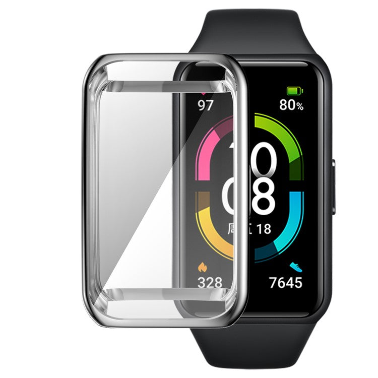 Electroplating Soft TPU Bumper All-inclusive Protective Watch Case for Huawei Band 7 / 6 Pro / 6 / Honor Band 6 - Silver