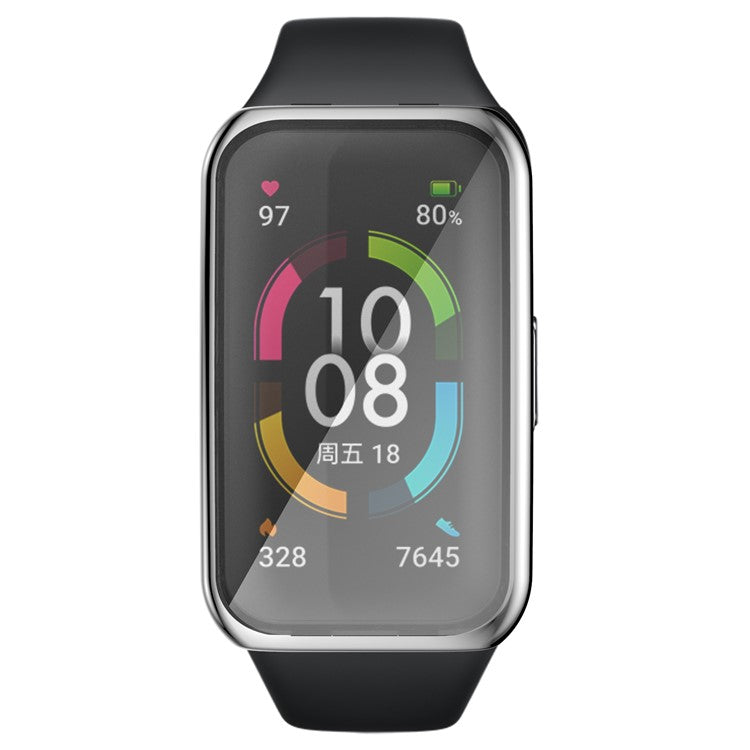 Electroplating Soft TPU Bumper All-inclusive Protective Watch Case for Huawei Band 7 / 6 Pro / 6 / Honor Band 6 - Silver